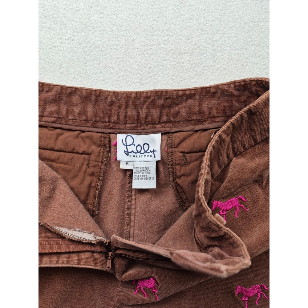 Lilly Pulitzer Brown Corduroy Horse Embroidered Pants Pink Equestrian Size 6 - Picture 7 of 15
